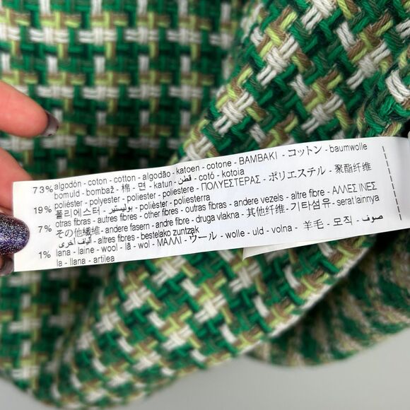 Zara Green Houndstooth Tweed Pinafore Mini Dress Sleeveless Textured Cotton XS - Picture 15 of 16